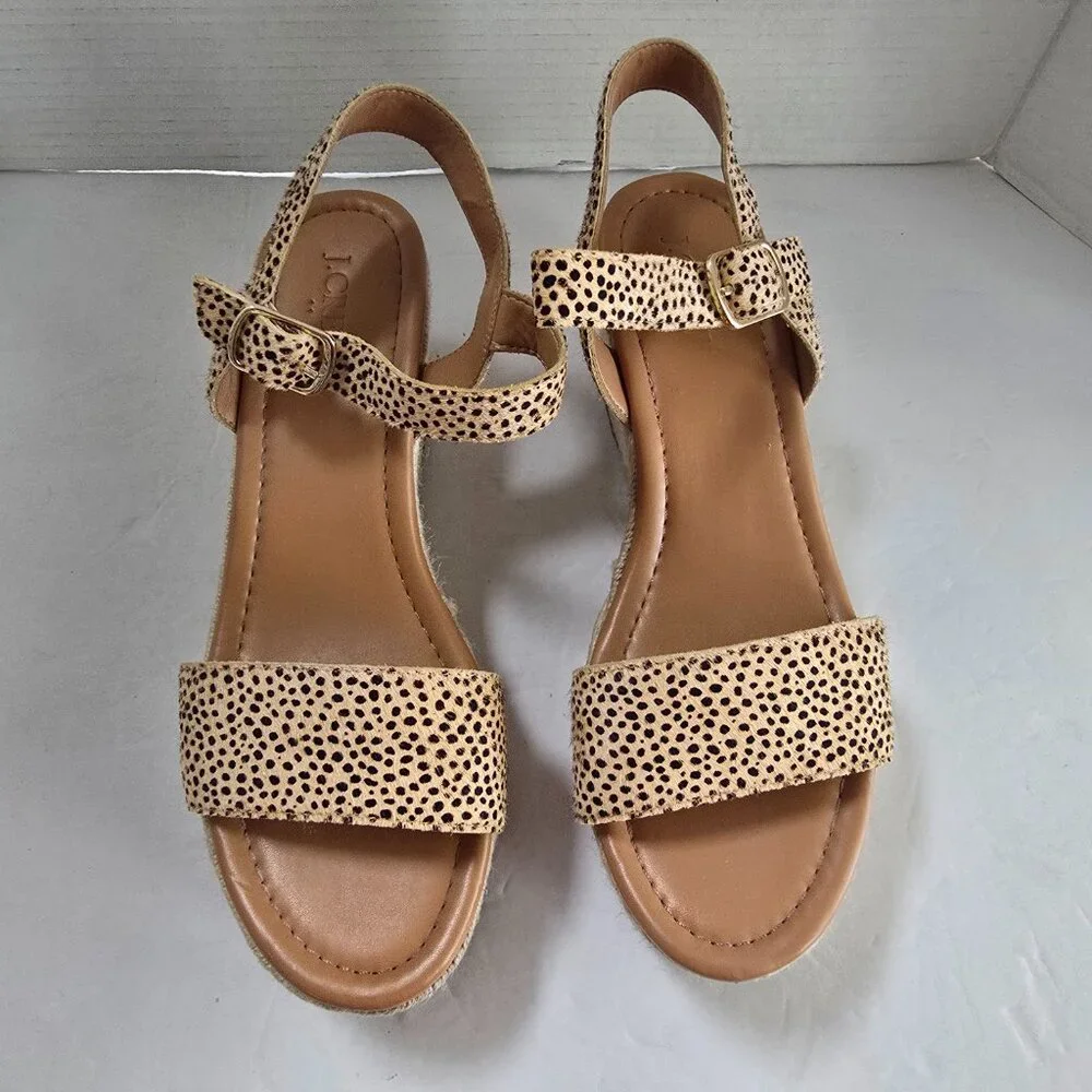 J.Crew Leopard Print Calf Hair Wedge Espadrille Sandals 8.5